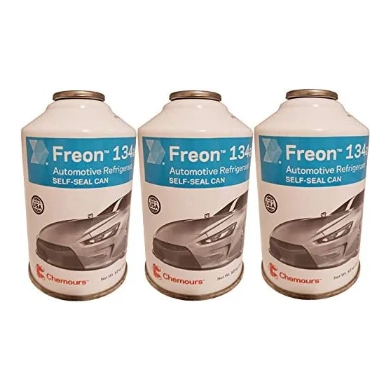 R-134a Refrigerant - 3-Pack (12oz Self-Sealing Cans) with Gauge, MVAC Use